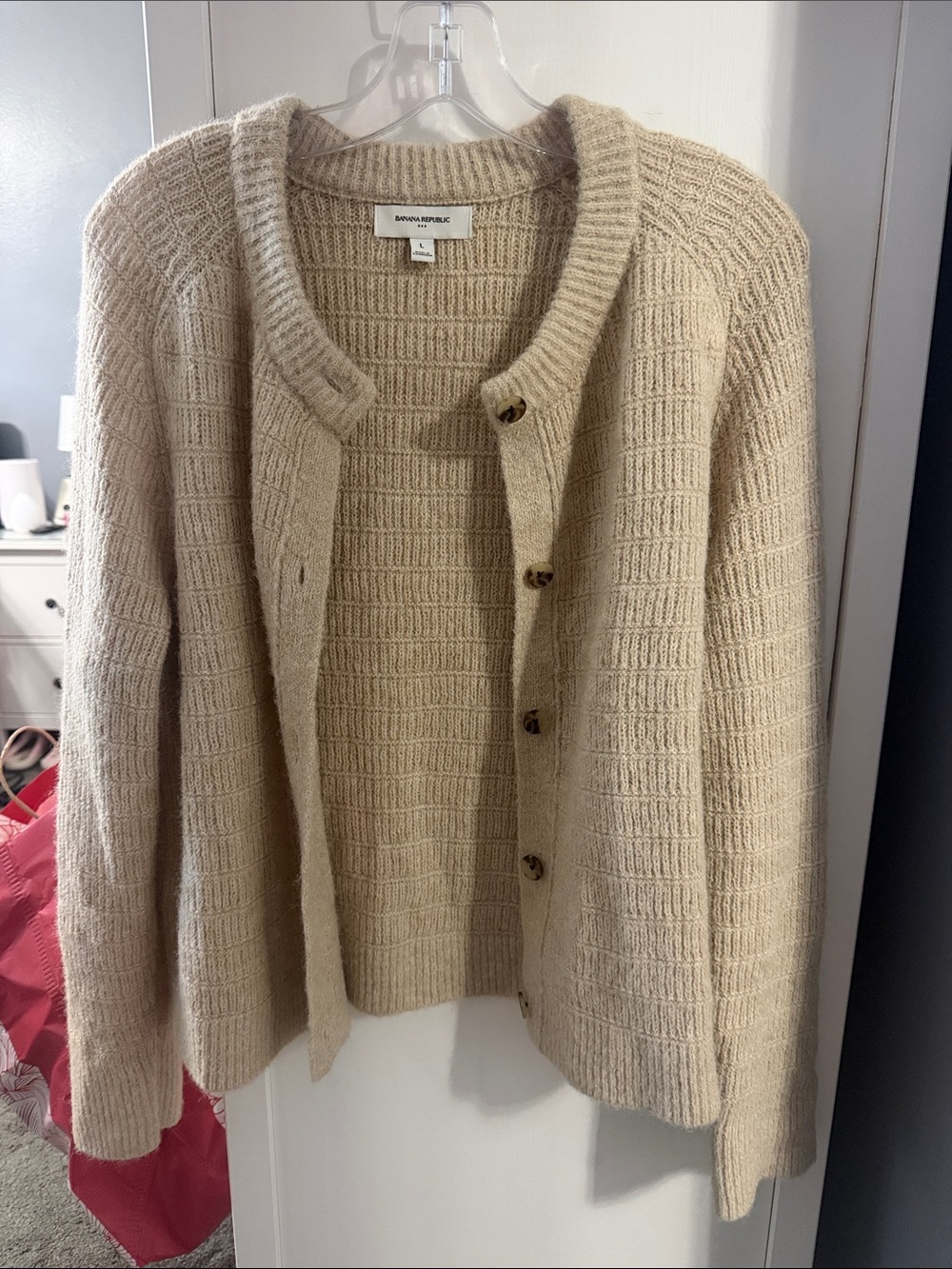 Banana Republic Beige Cream Ribbed Button-Front Cardigan